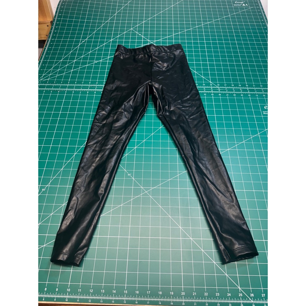 HM Girls Black Faux Leather Leggings Size 10 Elastic Waist Slim Fit Pants